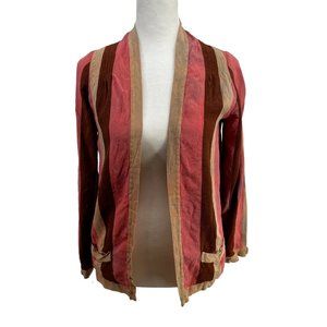 Vintage 70s Handmade Open Front Cardigan Jacket Lightweight Stripe Women's S Red